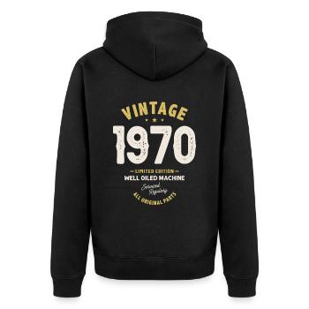 Vintage Né en 1970 - 52ème anniversaire - Veste à capuche bio Premium Unisexe - noir - Dos - Nico (187cm)