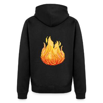 Retro Pixel Feuer - Unisex Premium Bio Zip Hoodie - Schwarz - Hinten - Nico (187cm)