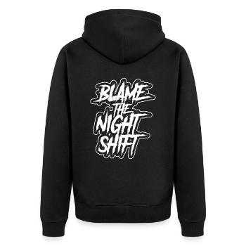Le blâme est l’équipe de nuit qui dit l’équipe de jour - Veste à capuche bio Premium Unisexe - noir - Dos - Nico (187cm)