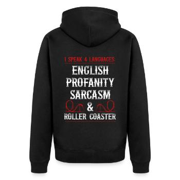 Roller Coaster Vintage I Speak 4 - Unisex Premium Organic Zip Hoodie - black - Back - Nico (187cm)