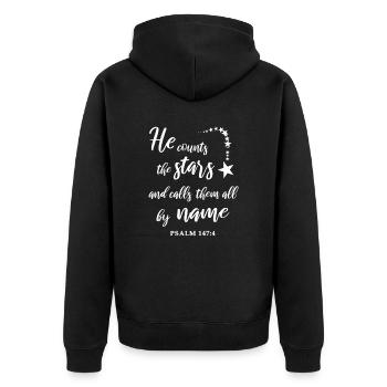 Christian God Faith Psalm 147:4 - Unisex Premium Organic Zip Hoodie - black - Back - Nico (187cm)