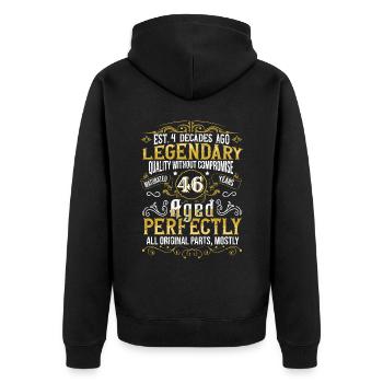 Vintage Légendaire - Vieilli parfaitement 46ème anniversaire - Veste à capuche bio Premium Unisexe - noir - Dos - Nico (187cm)