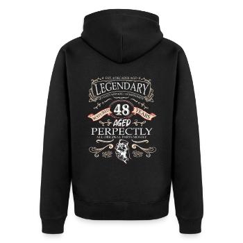 Vintage Légendaire - Vieilli parfaitement 48ème anniversaire - Veste à capuche bio Premium Unisexe - noir - Dos - Nico (187cm)
