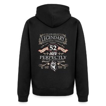 Vintage Légendaire - Vieilli parfaitement 52ème anniversaire - Veste à capuche bio Premium Unisexe - noir - Dos - Nico (187cm)