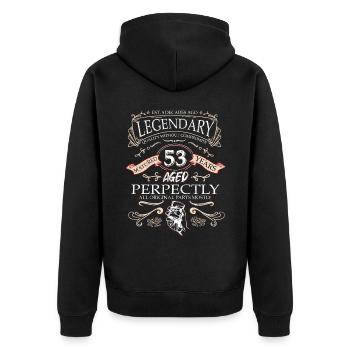 Vintage Légendaire - Vieilli parfaitement 53ème anniversaire - Veste à capuche bio Premium Unisexe - noir - Dos - Nico (187cm)