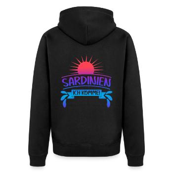 Sardegna Sardinien ich komme Sardinia - Unisex Premium Bio Zip Hoodie - Schwarz - Hinten - Nico (187cm)