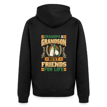 Opa und Enkel, Beste Freunde fürs Leben. - Unisex Premium Bio Zip Hoodie - Schwarz - Hinten - Nico (187cm)