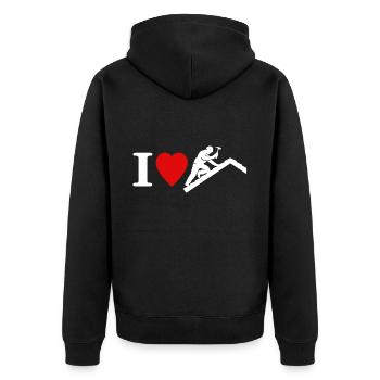 Couvreur Amour J’aime Toiture - Veste à capuche bio Premium Unisexe - noir - Dos - Nico (187cm)