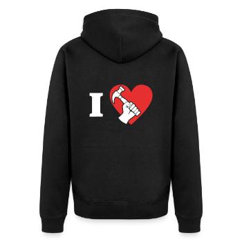 Couvreur Amour J’aime Toiture - Veste à capuche bio Premium Unisexe - noir - Dos - Nico (187cm)