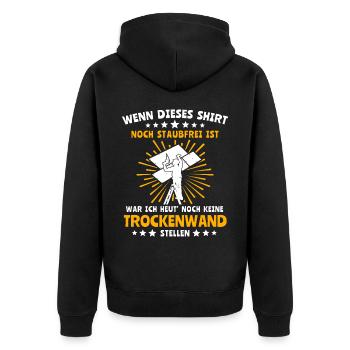 Trockenbauer Trockenbaumonteur Trockenbau - Unisex Premium Bio Zip Hoodie - Schwarz - Hinten - Nico (187cm)