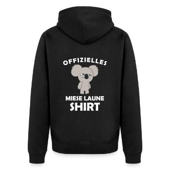 Offizielles Miese Laune Shirt - Unisex Premium Bio Zip Hoodie - Schwarz - Hinten - Nico (187cm)