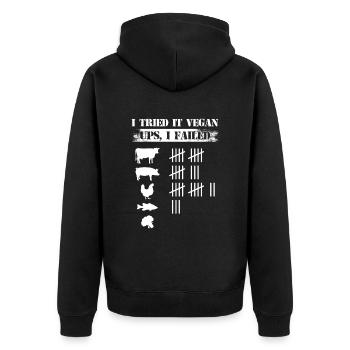 I Tried It Vegan Ups I Failed Veganer Vegetarier - Unisex Premium Bio Zip Hoodie - Schwarz - Hinten - Nico (187cm)