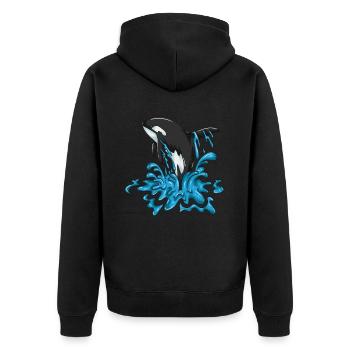 Freudiger Wal Orca Springt Glücklicht Waldesign - Unisex Premium Bio Zip Hoodie - Schwarz - Hinten - Nico (187cm)