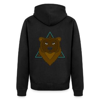 Grizzly Bärenmotiv Portrait mit Bär - Unisex Premium Bio Zip Hoodie - Schwarz - Hinten - Nico (187cm)