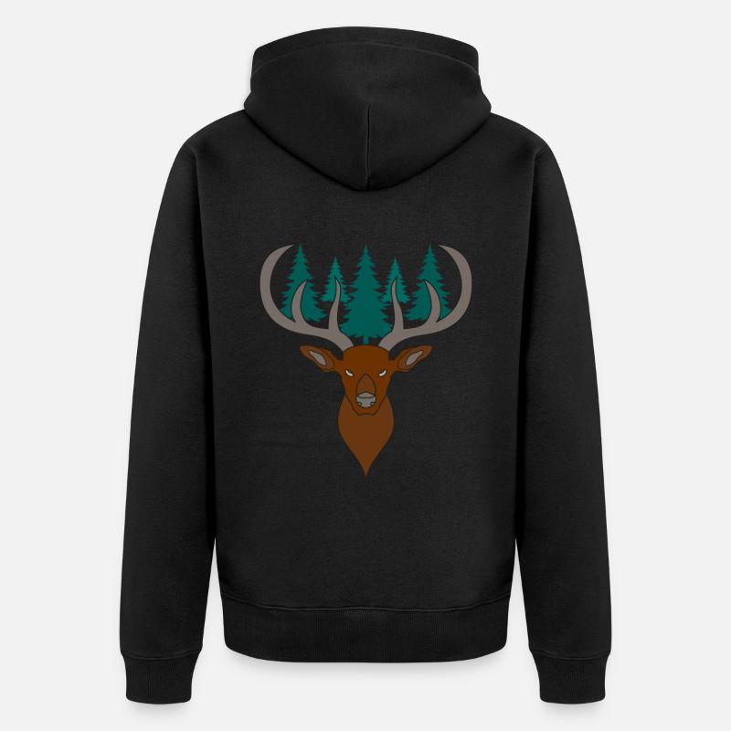 Rothirsch Geweih mit Hirschgeweih - Unisex Premium Bio Zip Hoodie - Schwarz