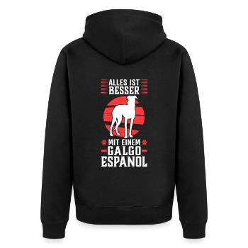 Alles ist besser mit einem Galgo Espanol - Unisex Premium Bio Zip Hoodie - Schwarz - Hinten - Nico (187cm)