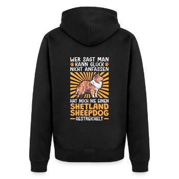 Einen Shetland Sheepdog streicheln Sheltie - Unisex Premium Bio Zip Hoodie - Schwarz - Hinten - Nico (187cm)