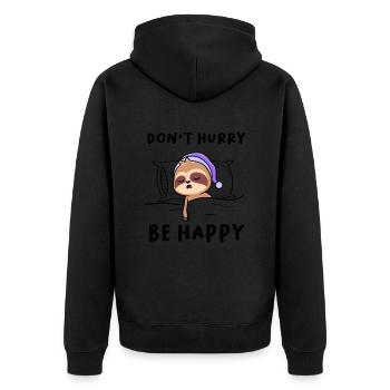 Dont Hurry Be Happy Sloth - Unisex Premium Organic Zip Hoodie - black - Back - Nico (187cm)
