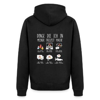 Dinge Die Ich In Meiner Freizeit Mache Hühner - Unisex Premium Bio Zip Hoodie - Schwarz - Hinten - Nico (187cm)