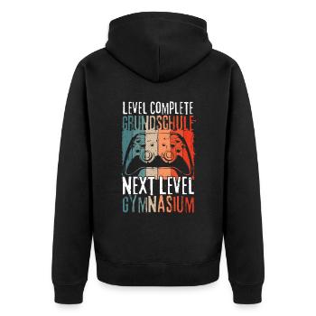 Level Complete Grundschule Einschulung Gymnasium - Unisex Premium Bio Zip Hoodie - Schwarz - Hinten - Nico (187cm)