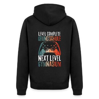 Level Complete Grundschule Einschulung Gymnasium - Unisex Premium Bio Zip Hoodie - Schwarz - Hinten - Nico (187cm)