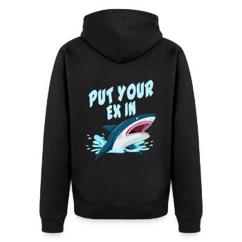 Put Your Ex In - Shark - Unisex Premium Bio Zip Hoodie - Schwarz - Hinten - Nico (187cm)