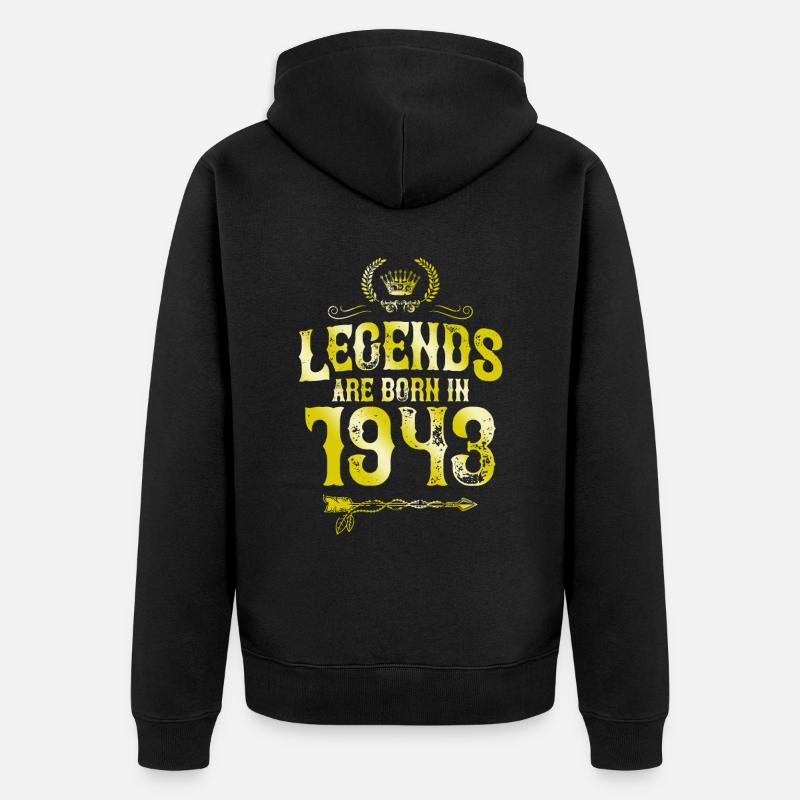 1943 legends born in - Unisex Premium Organic Zip Hoodie - black