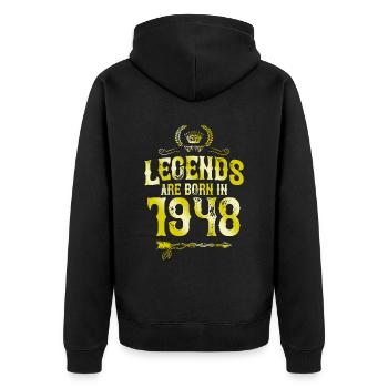 1948 legends born in - Unisex Premium Bio Zip Hoodie - Schwarz - Hinten - Nico (187cm)