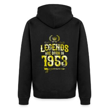 1953 legends born in - Unisex Premium Bio Zip Hoodie - Schwarz - Hinten - Nico (187cm)
