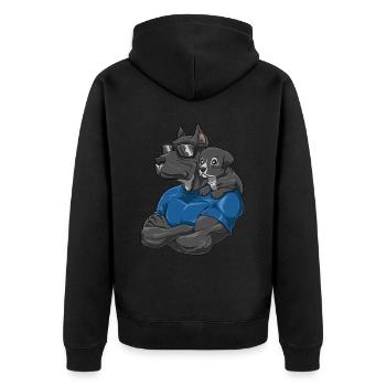Starker Hund mit Hunde Kind für einen Hunde - Unisex Premium Bio Zip Hoodie - Schwarz - Hinten - Nico (187cm)