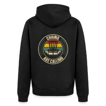 Les chaînes rétro Sunset appellent le disc golf - Veste à capuche bio Premium Unisexe - noir - Dos - Nico (187cm)