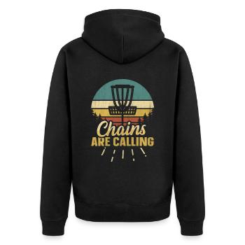 Les chaînes rétro Sunset appellent le disc golf - Veste à capuche bio Premium Unisexe - noir - Dos - Nico (187cm)