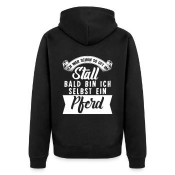 Pferdestall Reiten Stall Pferd - Unisex Premium Bio Zip Hoodie - Schwarz - Hinten - Nico (187cm)