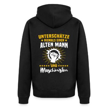 Maschinist Sprüche Maschinenführer - Unisex Premium Bio Zip Hoodie - Schwarz - Hinten - Nico (187cm)