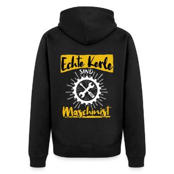 Maschinist Sprüche Maschinenführer - Unisex Premium Bio Zip Hoodie - Schwarz - Hinten - Nico (187cm)