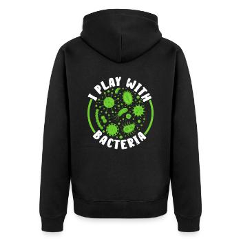 I play with bacteria biologist science Biol - Unisex Premium Organic Zip Hoodie - black - Back - Nico (187cm)