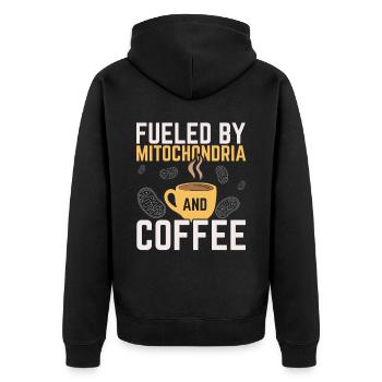 Angetrieben von Mitochondrien und Kaffee Koffein W - Unisex Premium Bio Zip Hoodie - Schwarz - Hinten - Nico (187cm)