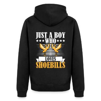 Nur ein Junge, der Schuhschnäbel liebt Storch Walf - Unisex Premium Bio Zip Hoodie - Schwarz - Hinten - Nico (187cm)