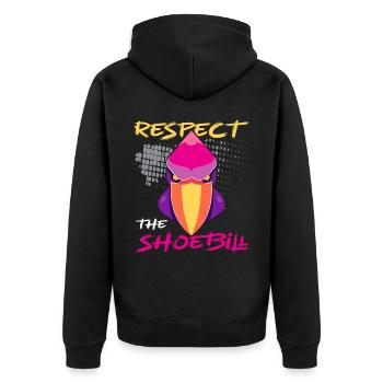 Respekt vor dem Schuhschnabel Storch Walfischkopf - Unisex Premium Bio Zip Hoodie - Schwarz - Hinten - Nico (187cm)