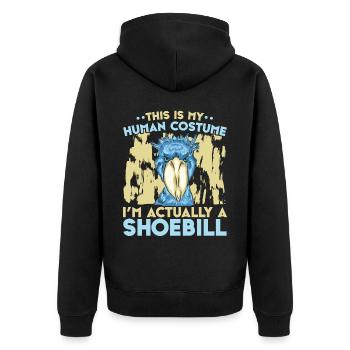 Ich bin eigentlich ein Schuhschnabel-Storch-Wal-Ko - Unisex Premium Bio Zip Hoodie - Schwarz - Hinten - Nico (187cm)