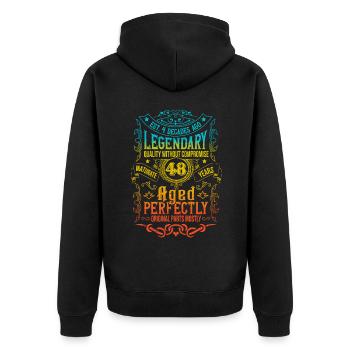 Vintage Légendaire - Vieilli parfaitement 48ème anniversaire - Veste à capuche bio Premium Unisexe - noir - Dos - Nico (187cm)