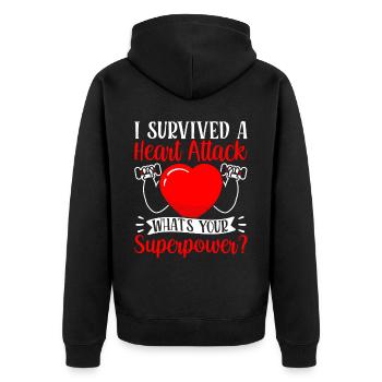 Ich Habe Einen Herzinfarkt Überlebt Herzanfall - Unisex Premium Bio Zip Hoodie - Schwarz - Hinten - Nico (187cm)