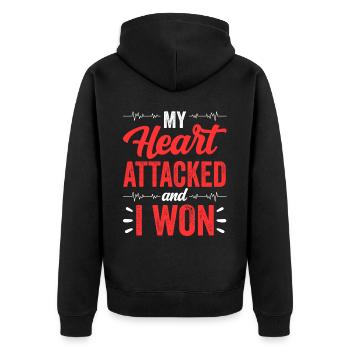 Mein Herz Hat Angegriffen Und Ich Habe Gewonnen - Unisex Premium Bio Zip Hoodie - Schwarz - Hinten - Nico (187cm)