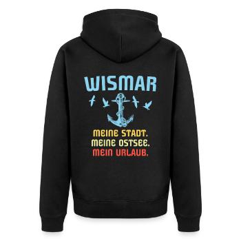 Wismar Ostsee Wismarer Urlaub - Unisex Premium Bio Zip Hoodie - Schwarz - Hinten - Nico (187cm)