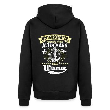 Wismar Ostsee Wismarer Urlaub - Unisex Premium Bio Zip Hoodie - Schwarz - Hinten - Nico (187cm)