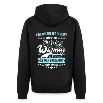 Wismar Ostsee Wismarer Urlaub - Unisex Premium Bio Zip Hoodie - Schwarz - Hinten - Nico (187cm)