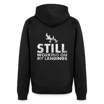 I'm Still Working on My Landing Design - Unisex Premium Organic Zip Hoodie - black - Back - Nico (187cm)