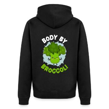 Body By Brokkoli Gemüse Vegan Broccoholic - Unisex Premium Bio Zip Hoodie - Schwarz - Hinten - Nico (187cm)