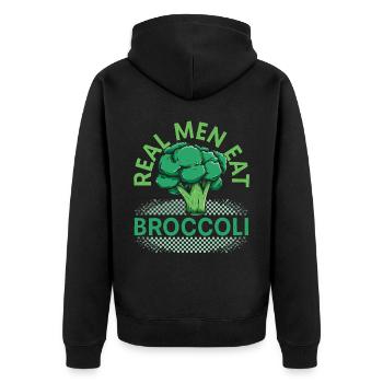 Real Men Eat Broccoli Broccoholic Vegetable Vegan - Unisex Premium Organic Zip Hoodie - black - Back - Nico (187cm)