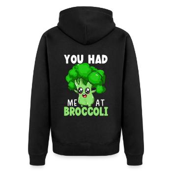 Du hattest mich bei Brokkoli Gemüse Vegan Broccoholic - Unisex Premium Bio Zip Hoodie - Schwarz - Hinten - Nico (187cm)